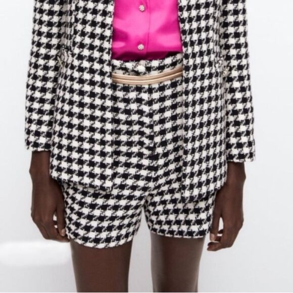 ZARA - Houndstooth Tweed High Waist Shorts sz L - Picture 2 of 10